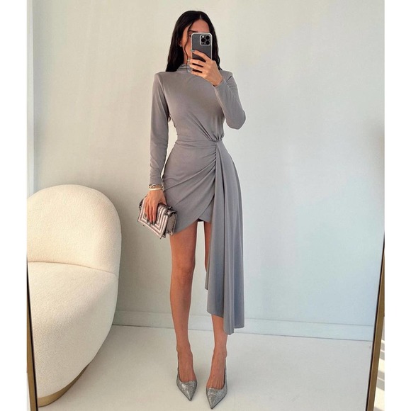 ZARA DRAPED ASYMMETRIC KNIT DRESS - Picture 2 of 15